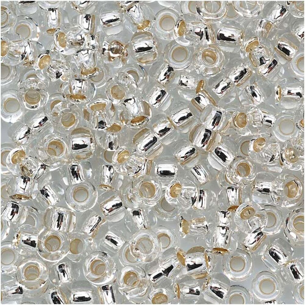 9034 6/0 4mm Glass Seed Beads, Black, Pink Ceylon, Silver Lined Crystal